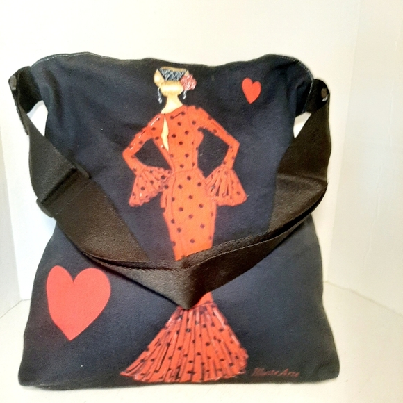 Illustr Arte Flemenco Dancer Canvas Fully Lined Dark Navy and Red Tote Bag - Picture 1 of 5